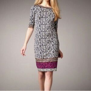 Tory Burch Printed Midi Dress with Purple Hem